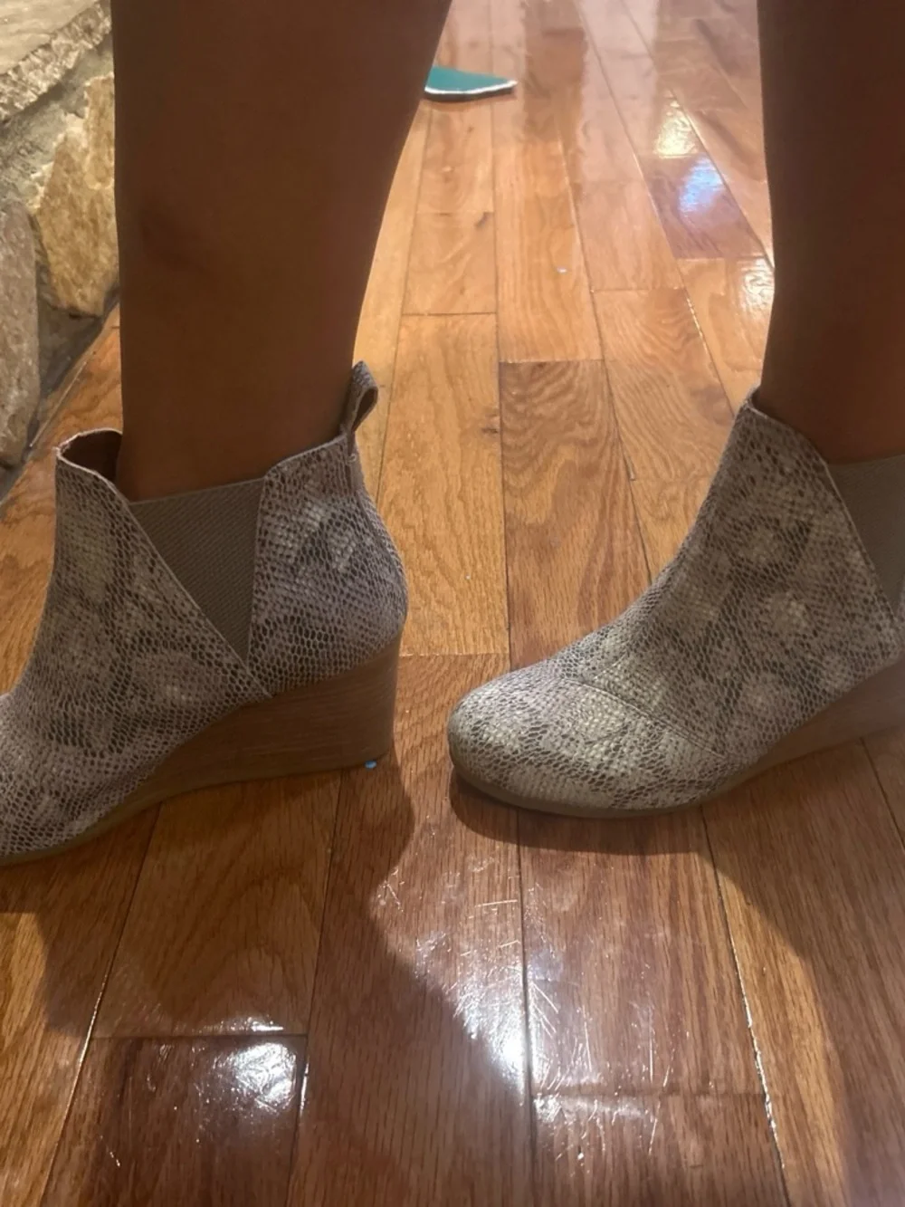 Toms Gray Snake-Print Wedge Booties